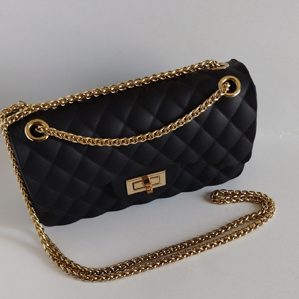 Chanel Like Black Rubber Quilted Chain Bag